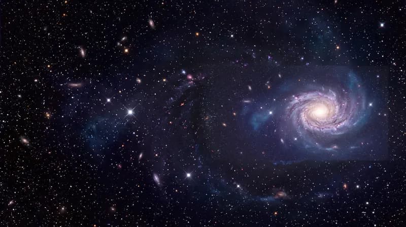 Spiral Galaxy Deep space spiral galaxy surrounded by a blue nebula and a dense field of stars