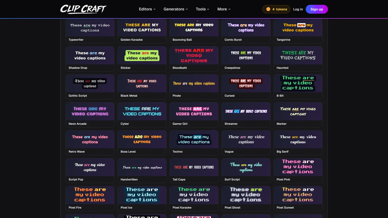 The caption style gallery showing Beast Mode, Hormozi, Pink Pop, Karaoke Violet, Neon Sign and other animated subtitle presets